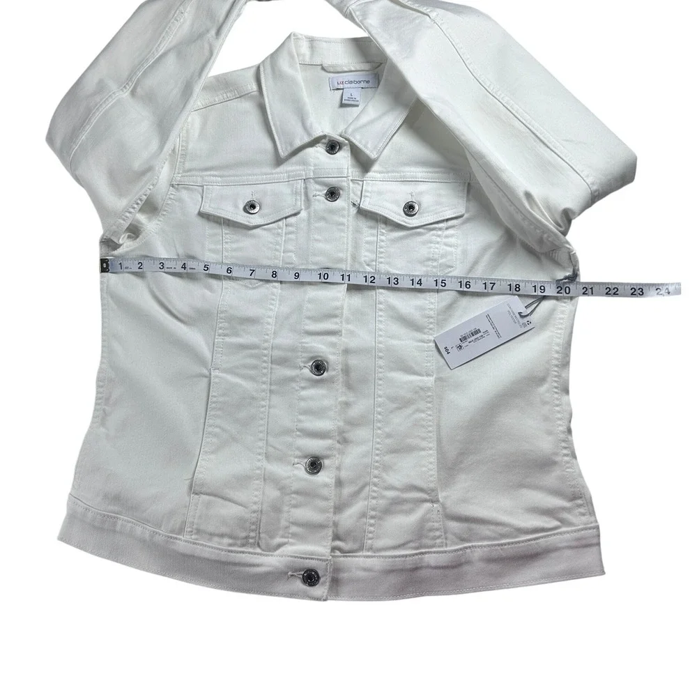Liz Claiborne Youth Girls White Denim Jacket Polyester Blend Size Large‎ NEW